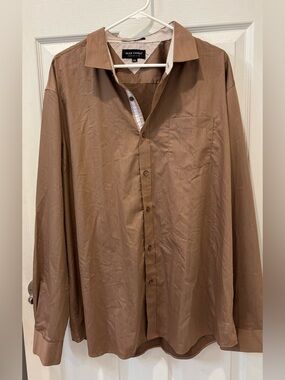 Alex Vando Premium Easy Care Brown Button-Up Dress Shirt
